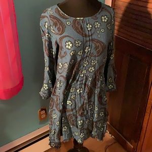Blue patterned dress with bell sleeve